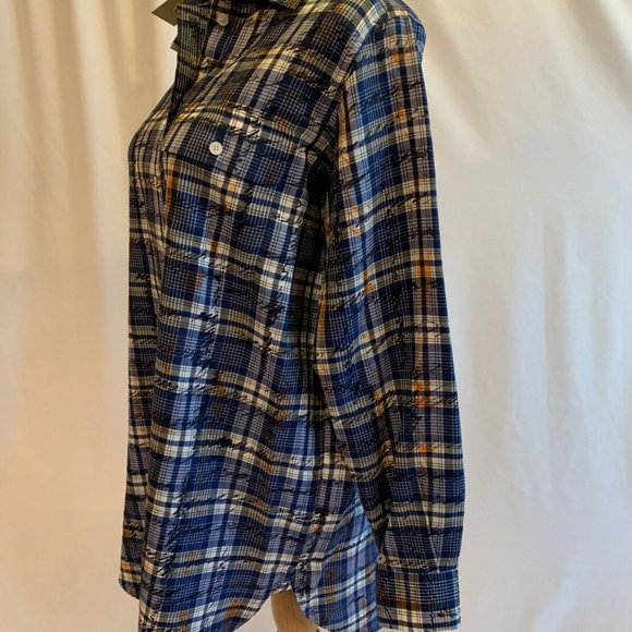 Burberry London Chava Scribble Check SILK Shirt Blouse Size US 4 NWT Navy $490 - Picture 6 of 7